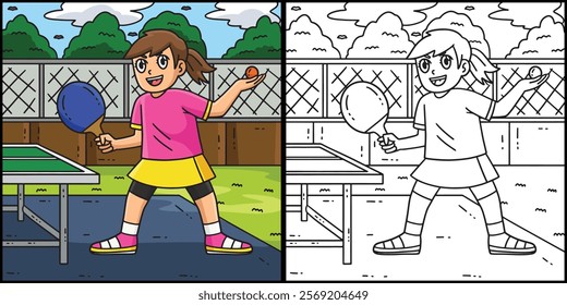 Female Table Tennis Player Serving Illustration