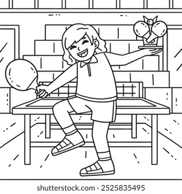 Female Table Tennis Player with Trophy Coloring