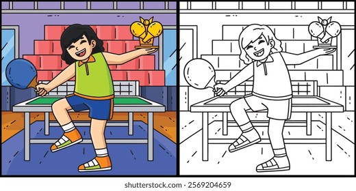 Female Table Tennis Player Trophy Illustration