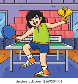 Female Table Tennis Player with a Trophy Colored 