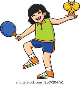 Female Table Tennis Player with a Trophy Clipart