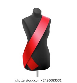 Female tailor dressmaker dummy mannequin with red ribbon. Vector illustration isolated on white background. Ready for your design. EPS10.