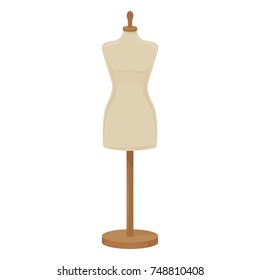 Female tailors dummy on white background, cartoon illustration of tool for handicrafts. Vector