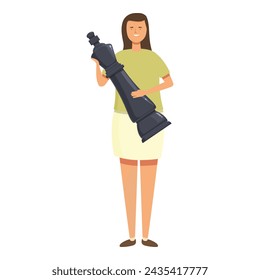 Female take big chess piece icon cartoon vector. Classroom character. Brain education