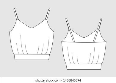 Female tank top vector template isolated on a grey background. Front and back view. Outline fashion technical sketch of clothes model.