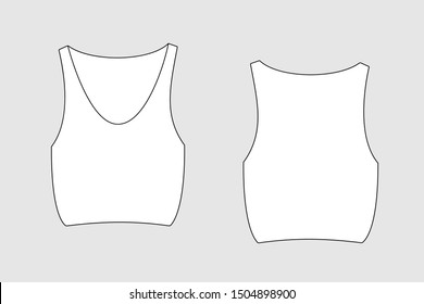 Female tank top vector template isolated on a grey background. Front and back view. Outline fashion technical sketch of clothes model.