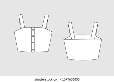 Female tank top vector template isolated on a grey background. Front and back view. Outline fashion technical sketch of clothes model.