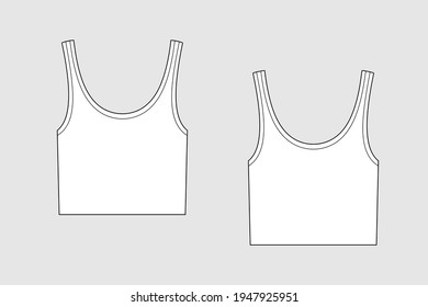 Female tank top vector template isolated on a grey background. Front and back view. Outline fashion technical sketch of clothes model.