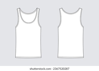 Female tank top vector template isolated on a grey background. Front and back view. Outline fashion technical sketch of clothes model.