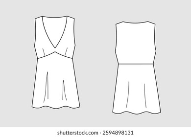 Female tank top vector template isolated on a grey background. Front and back view. Outline fashion technical sketch of clothes model.