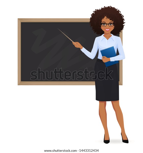 Female Teacher Blackboard Copy Space Showing Stock Vector