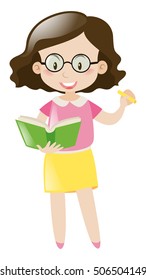 Female teacher with book and marker