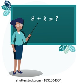 Female teacher with  chalkboard. Concept illustration for school, education, university. Vector illustration in flat style