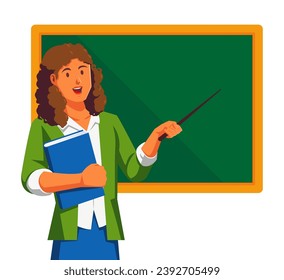 Female teacher and chalkboard vector illustration