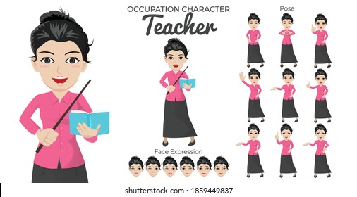 Female Teacher Character Set with Variety of Pose and Face Expression