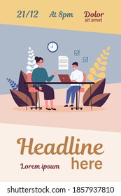 Female teacher checking task of student. Teenager learning with tutor flat vector illustration. Education and examination concept for banner, website design or landing web page