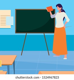 female teacher in the classroom character vector illustration design