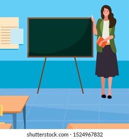 female teacher in the classroom character vector illustration design