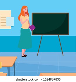 female teacher in the classroom character vector illustration design