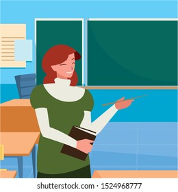 female teacher in the classroom character vector illustration design