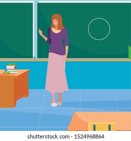 female teacher in the classroom character vector illustration design