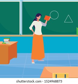 female teacher in the classroom character vector illustration design
