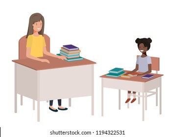 female teacher in the classroom with student