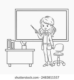 Profesora explicando la lección en el aula para colorear página
