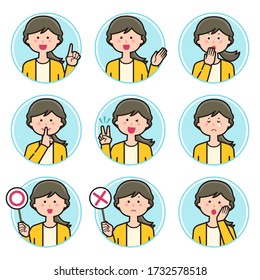 Female teacher expression Circle icon Set 2