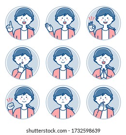 Female teacher expression Circle icon Set 1 / Two colors