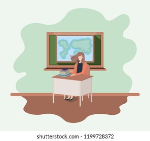 female teacher in the geography class