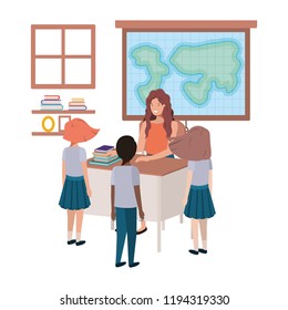 female teacher in the geography class with students