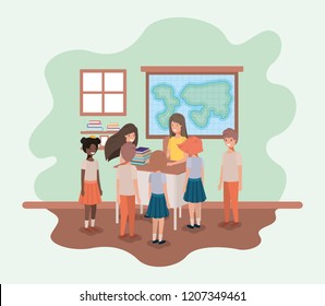 female teacher in the geography class with students