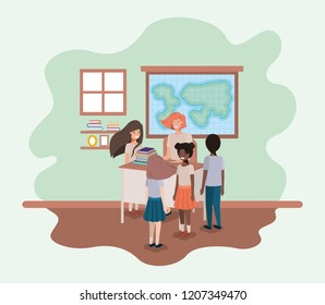 female teacher in the geography class with students