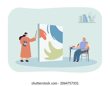 Female teacher giving art lesson to girl student. Outstanding artist sharing experience with young generation flat vector illustration. Education concept for banner, website design or landing web page