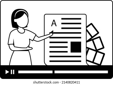 Female Teacher giving Webinar Vector Icon Design, Online video Training Symbol, E-Learning Sign, Virtual courses or Digital Academy Stock illustration, Paint Artist Concept