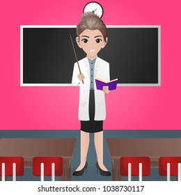 Female Teacher Holding Pointer and Book