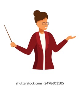 Profesora está sosteniendo puntero y dando lección en el aula