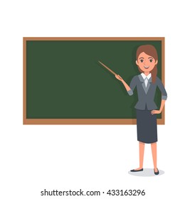 Female Teacher Holding Pointer Pointed Chalkboard Stock Vector (Royalty ...