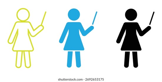 Icono de maestra Vector. Conocimiento, guía e inclusión en entornos de aprendizaje. Ilustración vectorial.