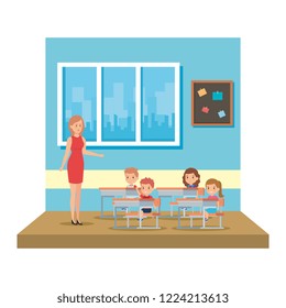 female teacher with kids in the classroom