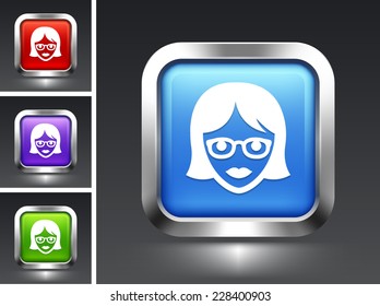 Female Teacher on Blue Square Button