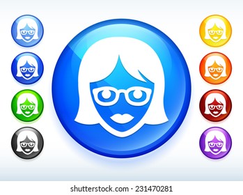 Female Teacher on Multi Color Round Button