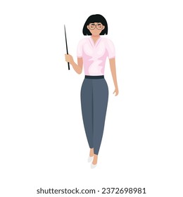 Female teacher with pointer on white background