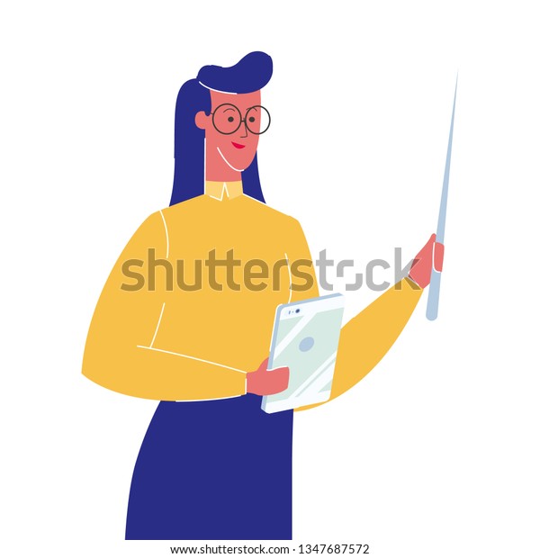 Female Teacher Pointer Vector Illustration Woman Stock Vector Royalty Free 1347687572 1838