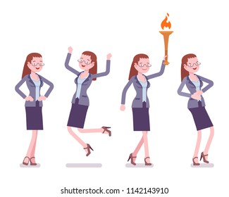 Female teacher positive emotions. School, universirty, college worker, at lesson for students. Professional education and learning. Vector flat style cartoon illustration isolated on white background