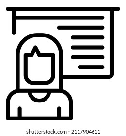 female teacher with presentation icon