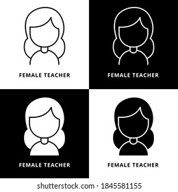 Female Teacher Profile Photo Symbol Illustration Sticker. Woman Head Avatar Icon Line and Glyph Style. Girl Teen Person Avatars Logo Vector. People Silhouette Character User Profile