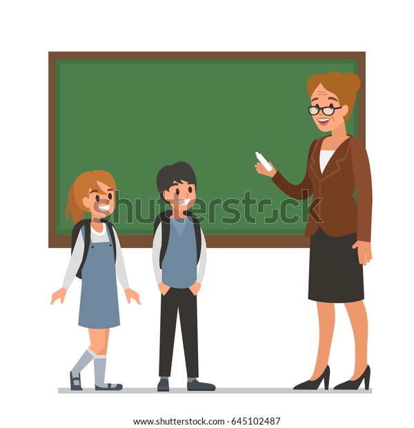 Female Teacher Pupils Flat Style Vector Stock Vector (Royalty Free ...