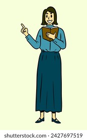 Female Teacher Reading a Book Vector Illustration